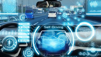 Graphic in blue colours self-driving
