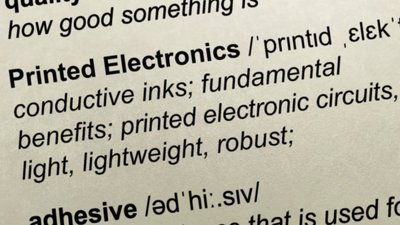 Ausschnitt aus einem Lexikon mit dem Begriff printed electronics