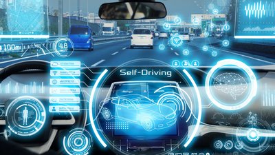 Graphic in blue colours self-driving