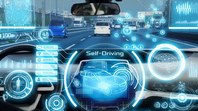 Automotive-Lösungen | MOWITAL® Polyvinylbutyral für hochspezialisierte Anwendungen Graphik in blaugehaltenen Farben zum Thema Self-Driving