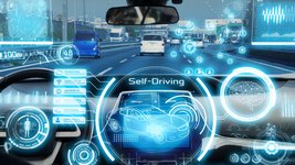 Graphik in blaugehaltenen Farben zum Thema Self-Driving